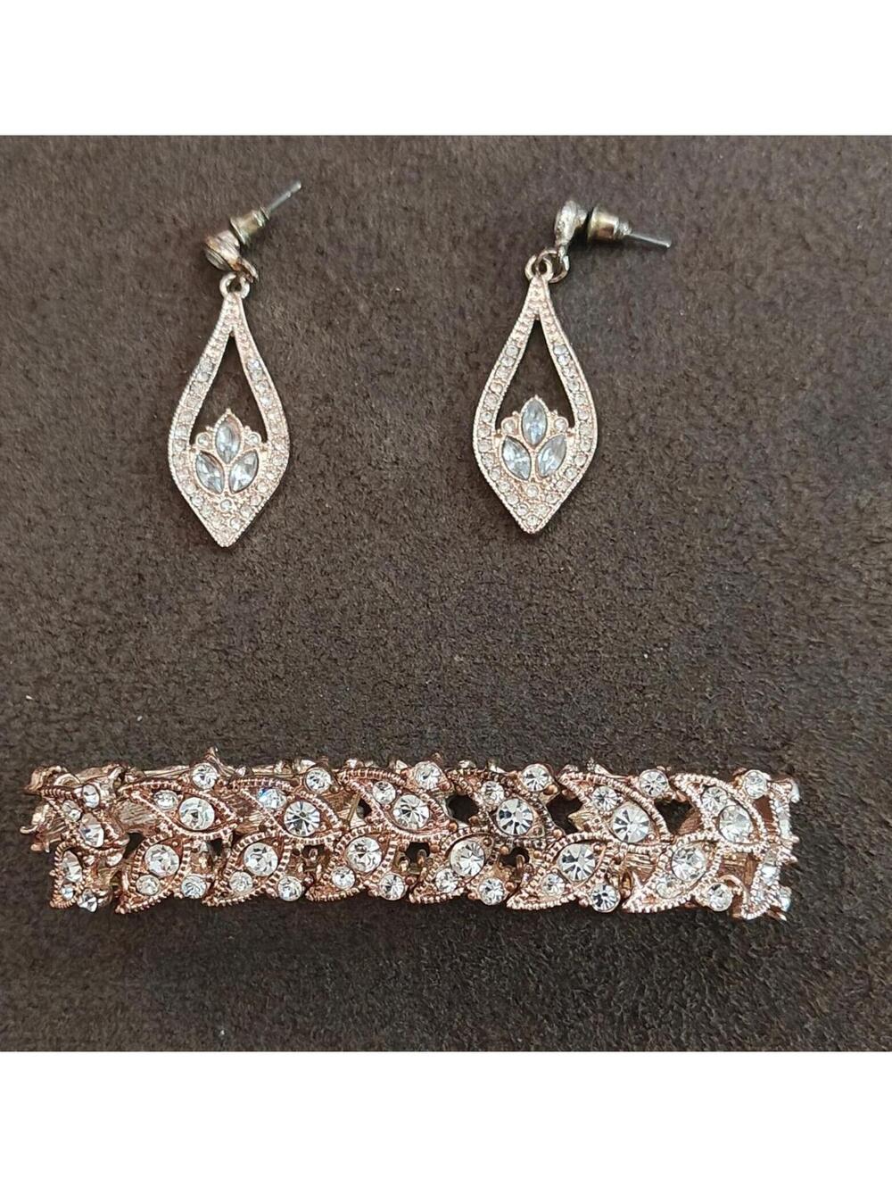 1980s/90s Set Of Crystal Paved Statement Bracelet & Pair Of Matching Earrings